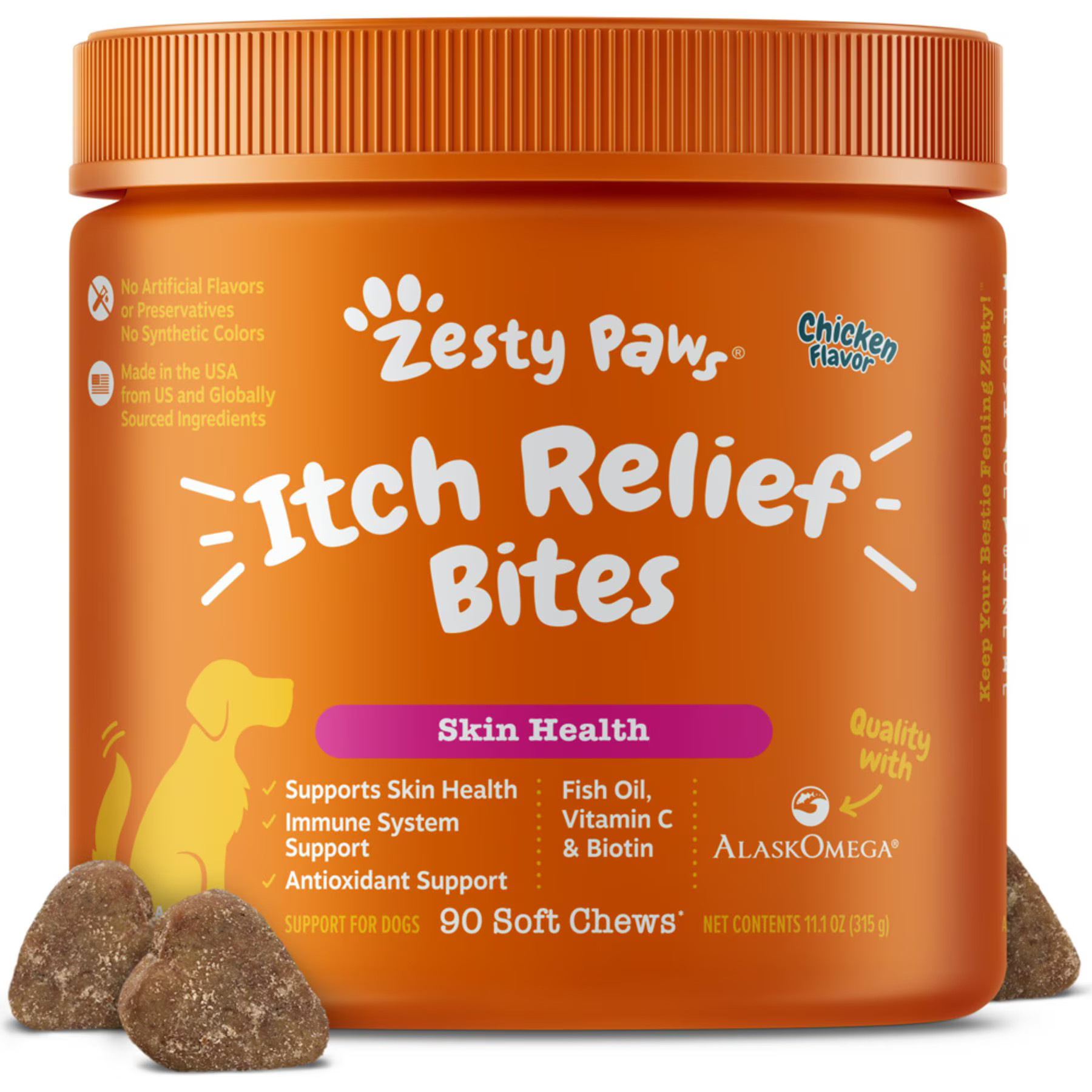 Zesty Paws Itch Relief Bites Chicken Flavored Soft Chews Immune Supplement for Dogs, 90 count | Chewy