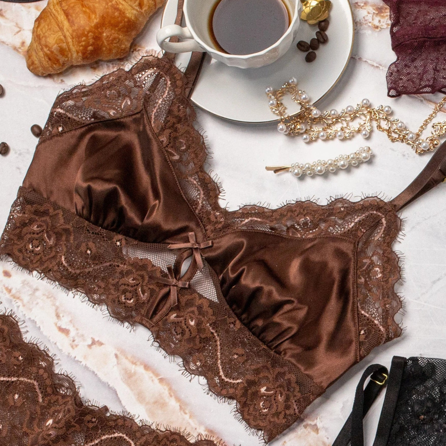 Lacy Satin Keyhole Bralette - Chocolate | Mentionables