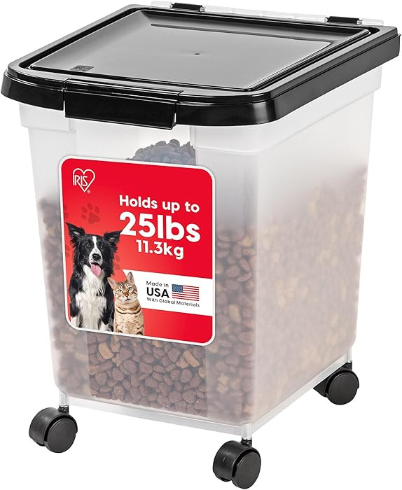 IRIS USA Airtight Dog Food Storage Container, WeatherPro, Up to 25 lbs, Removable Wheels, for Dog... | Amazon (US)