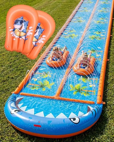 40×5.9FT Heavy Duty Slip and Slide with Sprinkler and 2 Boards, Water Slide for Adults with 3-Way Water Sprinkler, Giant Slip n Slide for Outdoor Backyard Lawn Kids Teens and Adults (Blue&Orange) | Amazon (US)