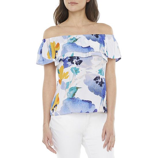 Bold Elements Womens Straight Neck Short Sleeve Layered Top | JCPenney