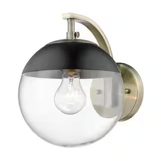 Dixon 1-Light Aged Brass with Clear Glass and Black Cap Sconce | The Home Depot