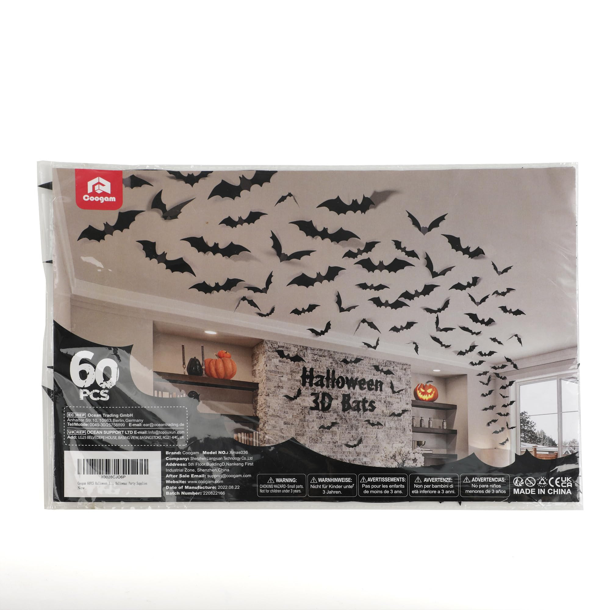 Coogam 60PCS Halloween Bats Decoration, 4 Different Sizes Realistic PVC Black 3D Scary Bat Sticke... | Amazon (US)