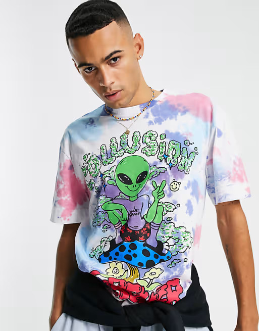 COLLUSION Unisex multi tie-dye alien print T-shirt | ASOS (Global)