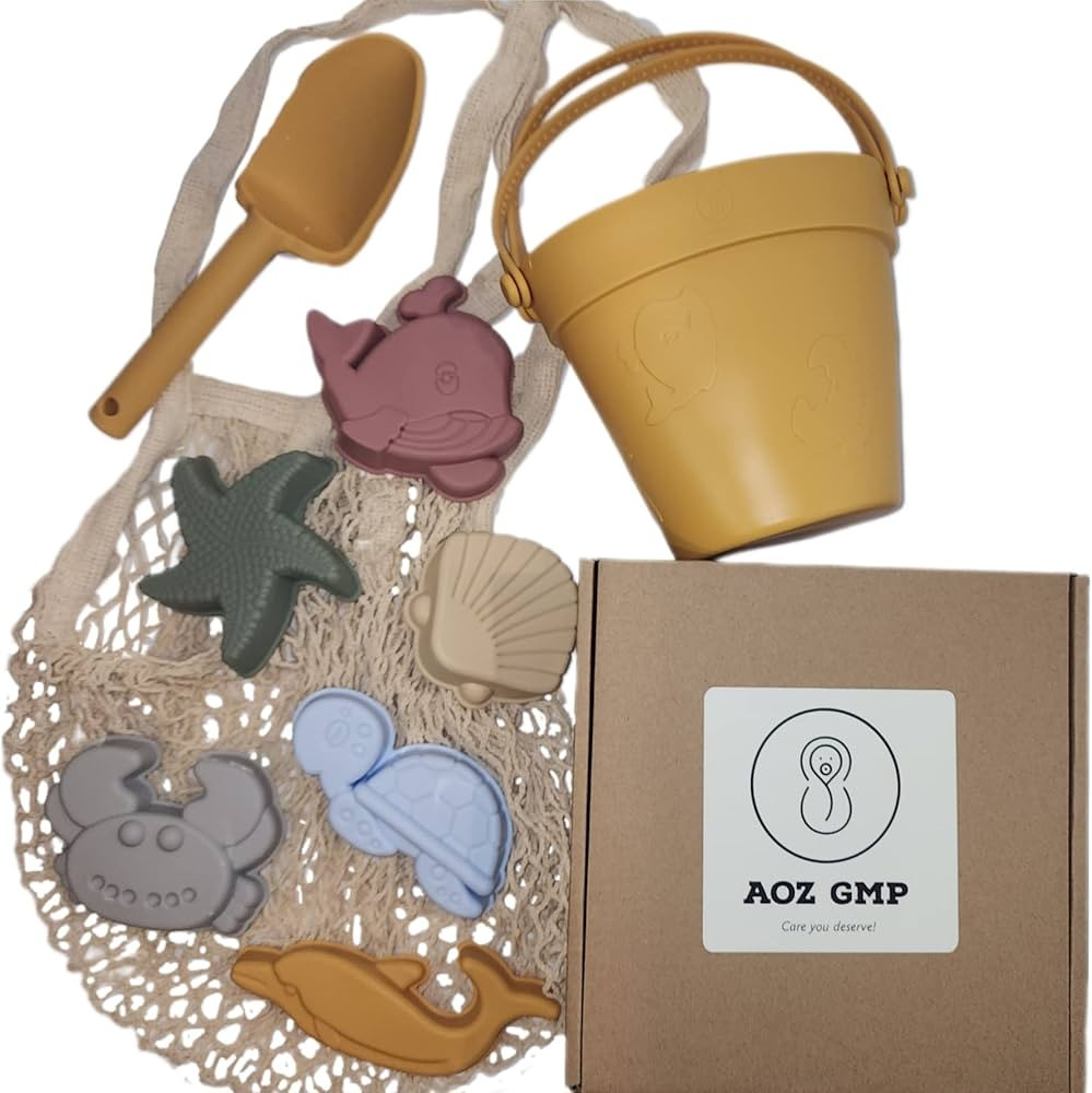 AOZ GMP Silicone 9Pcs Beach Silicone Toys, Summer Beach Set: Sand Molds, Shovel, Bucket, and Beac... | Amazon (US)