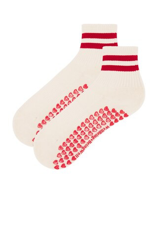 WellBeing + BeingWell Striped Half Crew Grip Sock in Cream Lava Red from Revolve.com | Revolve Clothing (Global)