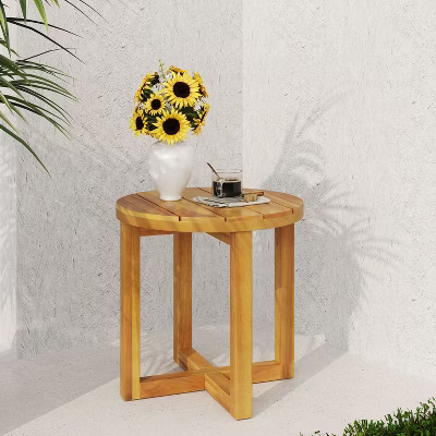 Christopher Knight Home Hamel Round Acacia Wood Outdoor Side Table, Teak | Target