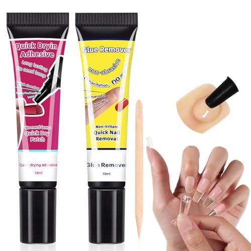 Best Strong Hold Nail Glue for Press on Nails 10g Se mi Solid Nail Glue+10ml Nail Glue Remover, No Needed U V Lamp Upgraded Quick Drying Nail Glue for Press ons Best Solid Nail Glue Gel for Women | Amazon (US)