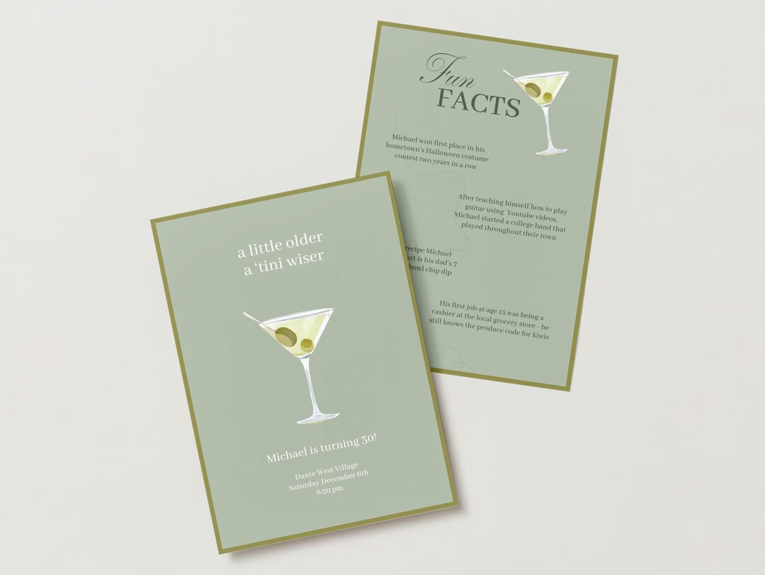 Martini-themed Birthday Party Invite Template With Complete Decor Package Gender Neutral Trendy C... | Etsy (US)