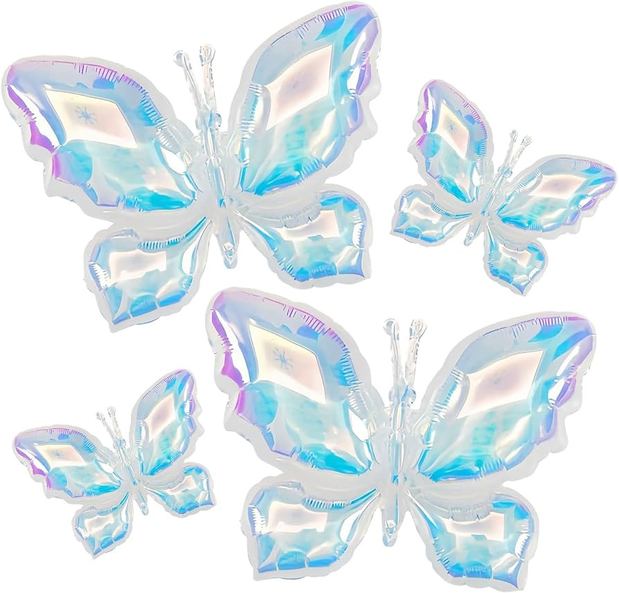 4Pcs Iridescent Foil Balloons, Iridescent Butterfly Foil Balloons, Rainbow Butterfly Holographic ... | Amazon (US)