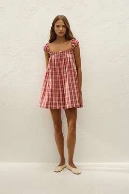 Belinha Mini Dress Ines Check Terra Rosso | Faithfull (US)