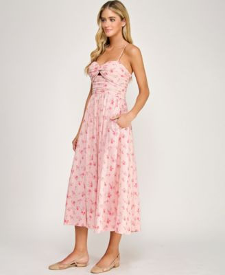 Juniors' Floral Embroidered Twist-Front Midi Dress | Macy's