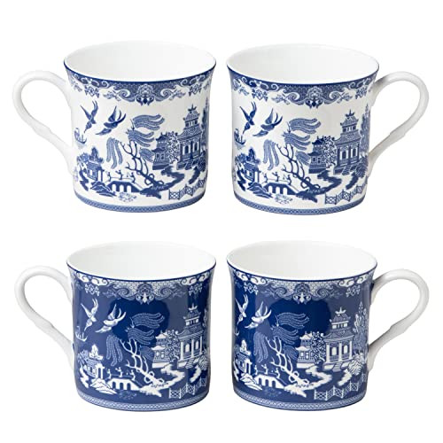 Blue Willow Bone China Coffee Tea Mugs 10-Ounce (2 Assorted Patterns, Set of 4) (S17301I/C-BLU-6) | Amazon (US)