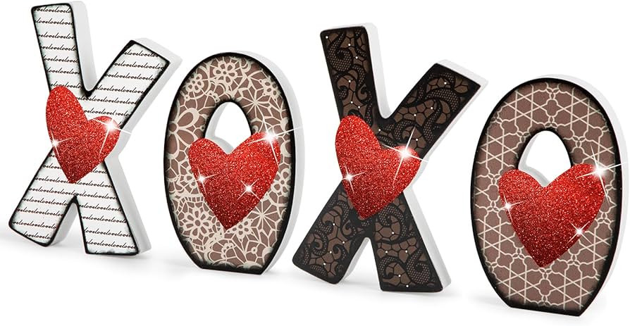 Wood XOXO Signs, Glitter Freestanding Letter Table Decorations Word Table Top Sign, Wooden Block ... | Amazon (US)