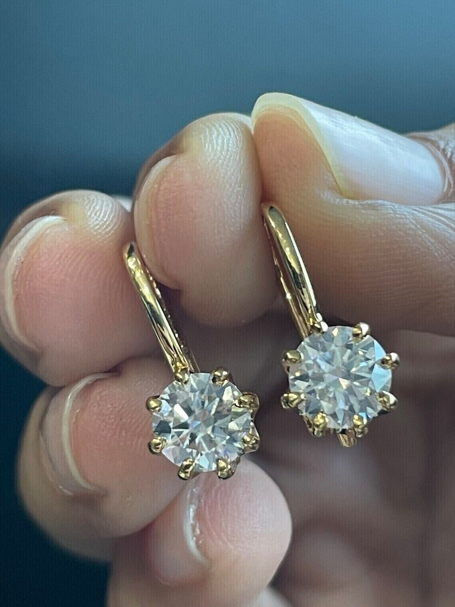 3TCW Round Natural Diamond Dangle Earrings For Sister Day Gift 14k Yellow Gold | eBay | eBay US