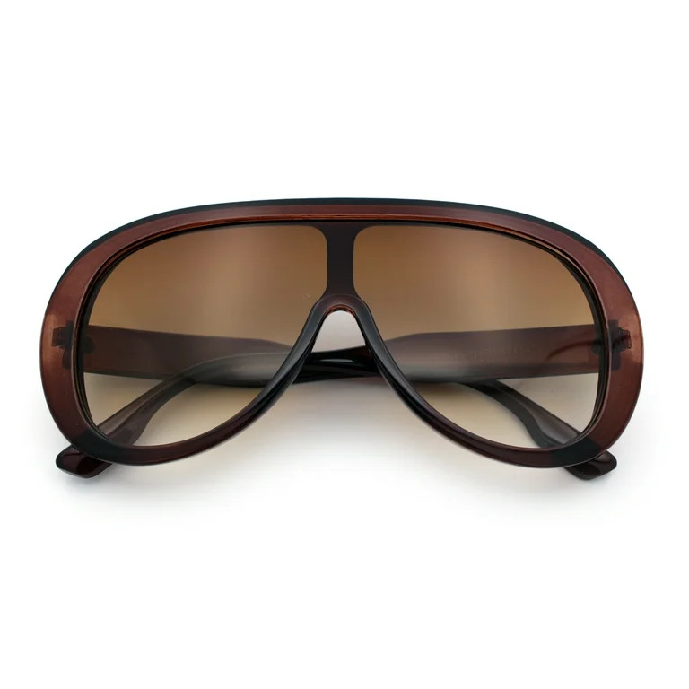 Bold Oversized Shield Thick Plastic Retro Racer Fashion Sunglasses All Brown | Walmart (US)