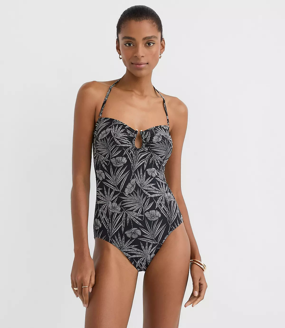 LOFT Beach Palm Wire Bandeau One Piece Swimsuit | LOFT