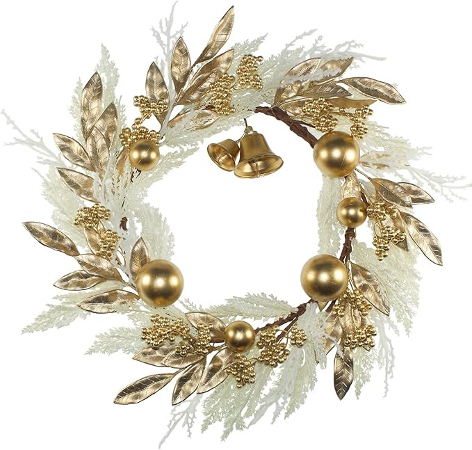 BINFEN 19 Inch Gold Christmas Wreath , Front Door Wreath with Gold Berry Leaves Bell Ball, Christ... | Amazon (CA)