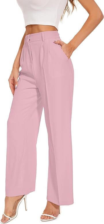 FUNYYZO Wide Leg Pants Women's High Elastic Waisted in The Back Business Work Trousers Long Strai... | Amazon (US)