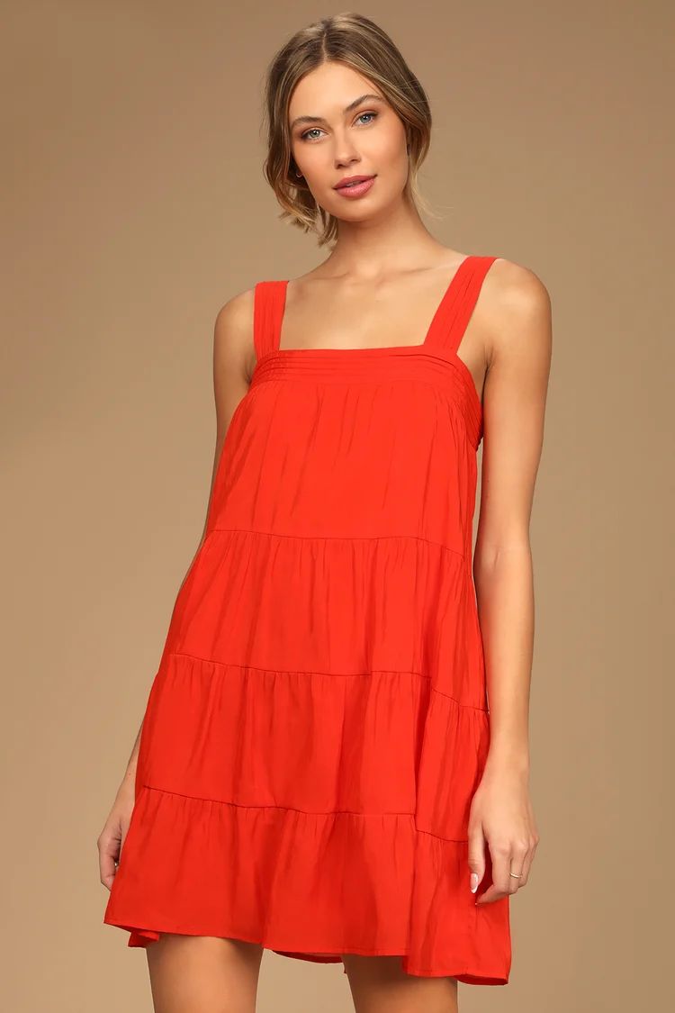 Hello Happiness Bright Red Tiered Mini Shift Dress | Lulus (US)