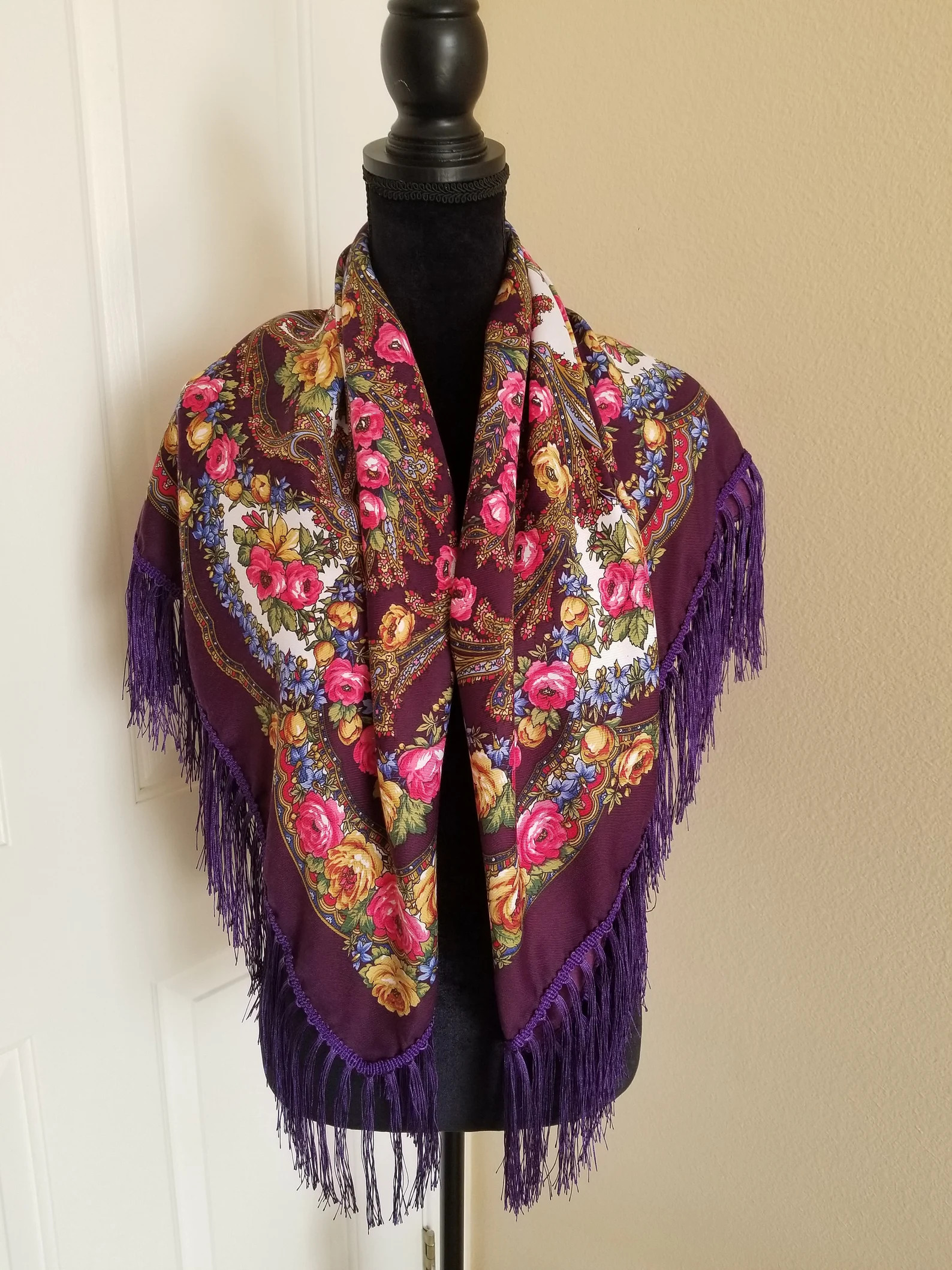 Floral Shawl - Traditional Women Scarf - Women Winter Wrap - Flower Fringe Shawl - Purple Square ... | Etsy (Global)