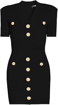 Amazon.com: Balmain, Button-Accented Knit Minidress, 42 (10), Noir : Amazon Luxury | Amazon (US)