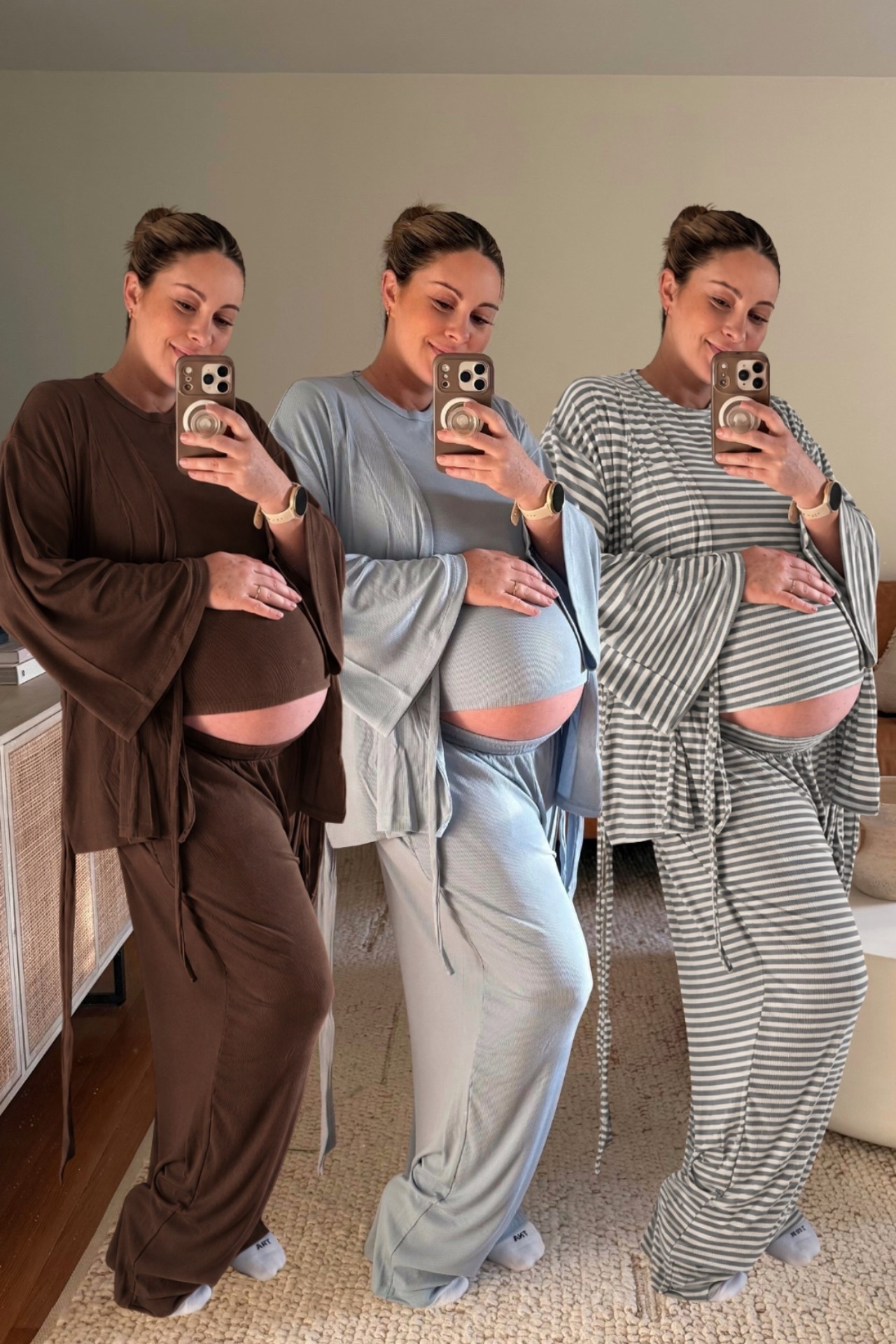 Abercrombie cozy matching lounge set comes in 3 colors! DENIMAF for a stackable 15% off on top of the existing sale!! Sized up 1 (L) in top and bottoms. Wearing M (pre-preg size) in wrap top.

#LTKSaleAlert