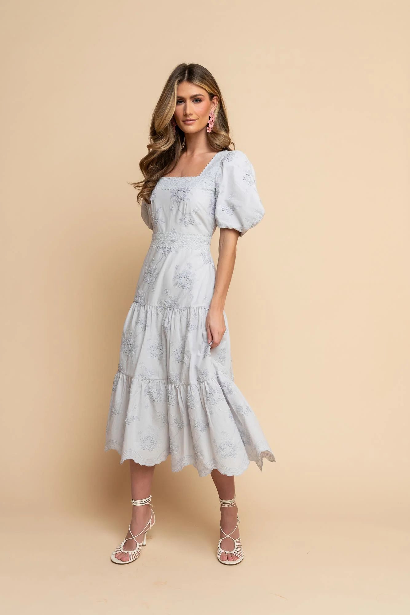 Floral Embroidered Midi Dress - Sky Blue | Rachel Parcell