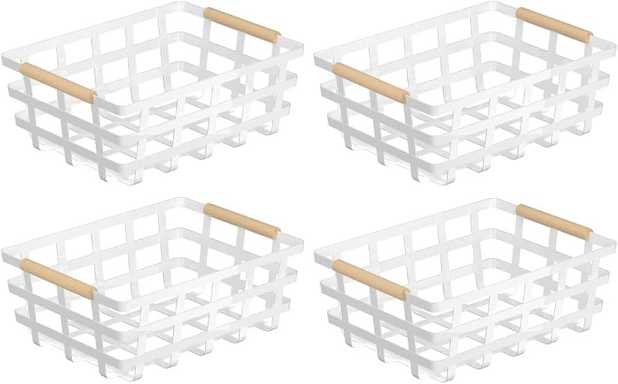 Large Metal Pantry Storage Baskets,4 Packs Farmhouse Baskets,Food Organizer Storage Bin Basket wi... | Amazon (US)