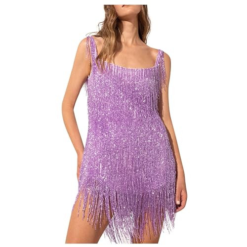 LIK EPOCH Women's Fashion Sexy Sleeveless Halter Neck Tassel Fringe Sparkly Party Dress Cocktail ... | Amazon (US)