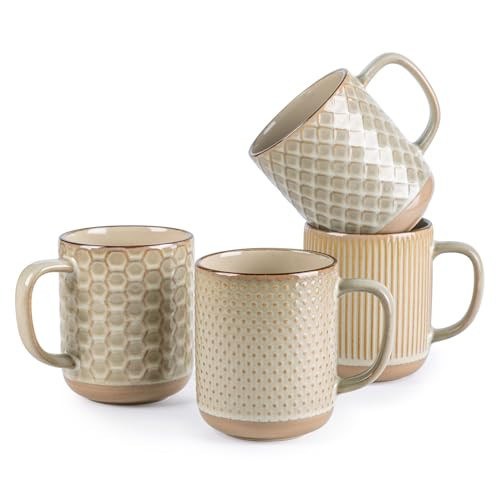 GBHOME Large Coffee Mugs Set of 4, 16oz Handmade Stoneware Coffee Mugs Set with Large Handle for Cappuccino/Latte/Tea/Hot Cocoa, Dishwasher & Microwave Safe-Pale khaki | Amazon (US)