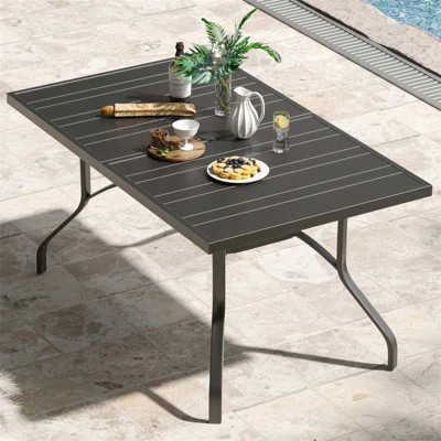 60" X 35" Rectangle Outdoor Dining Table With Umbrella Hole – Weather-Resistant Metal Patio Table For Garden, Deck & Poolside Use | Wayfair North America