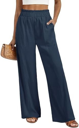 SEMARO Womens Casual Linen Feel Wide Leg Pants High Waist Palazzo Flowy Trousers Beach Vacation O... | Amazon (US)