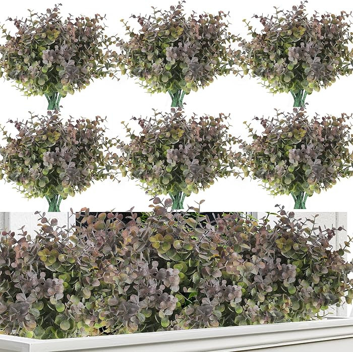 RECUTMS 20 Bundles Artificial Plants Outdoor Faux Plant Eucalyptus Stems Artificial Bushes Boxwoo... | Amazon (US)