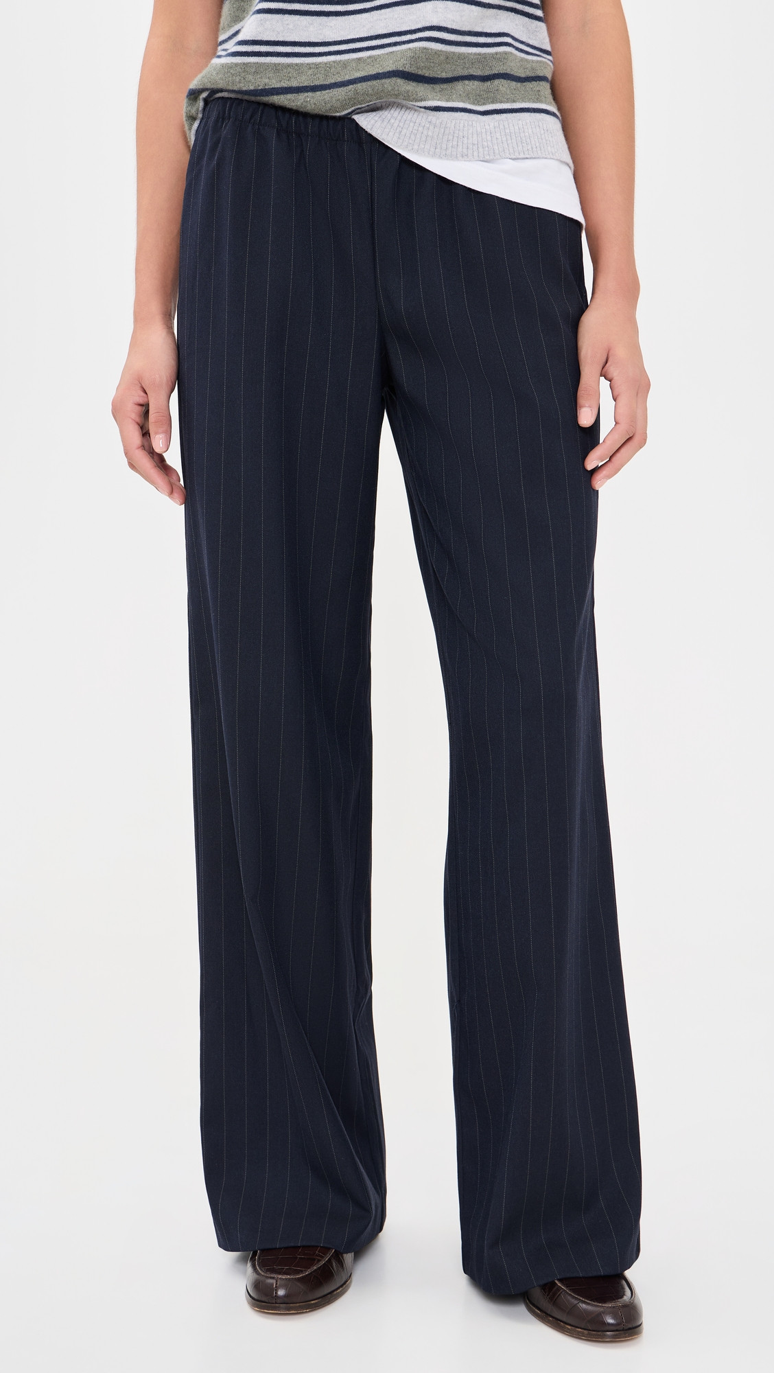 Good American The Pull On Trousers Navy Pinstripe XS | Shopbop
