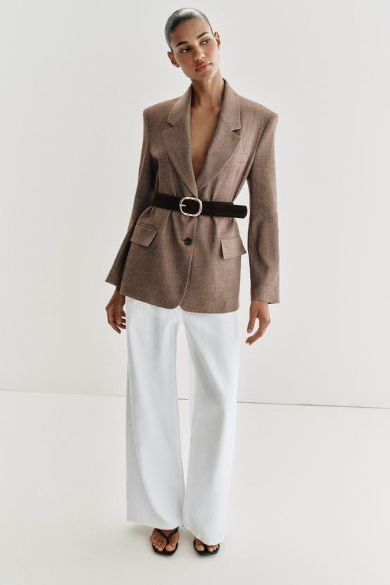 HERRINGBONE BELTED BLAZER | Zara US