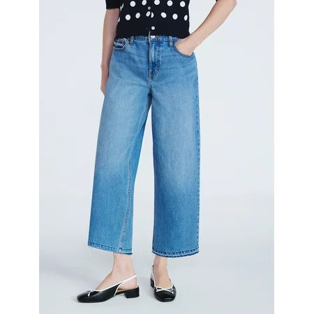 Free Assembly Women s Midrise Wide Leg Release Hem Jeans 24 Inseam Sizes 0-20 | Walmart (US)