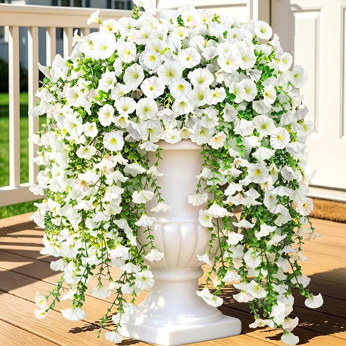 Artificial Hanging Flowers for Outdoors, 6 PCS 414 Blooms Ultra Full Morning Glory Vines, UV Resi... | Amazon (US)