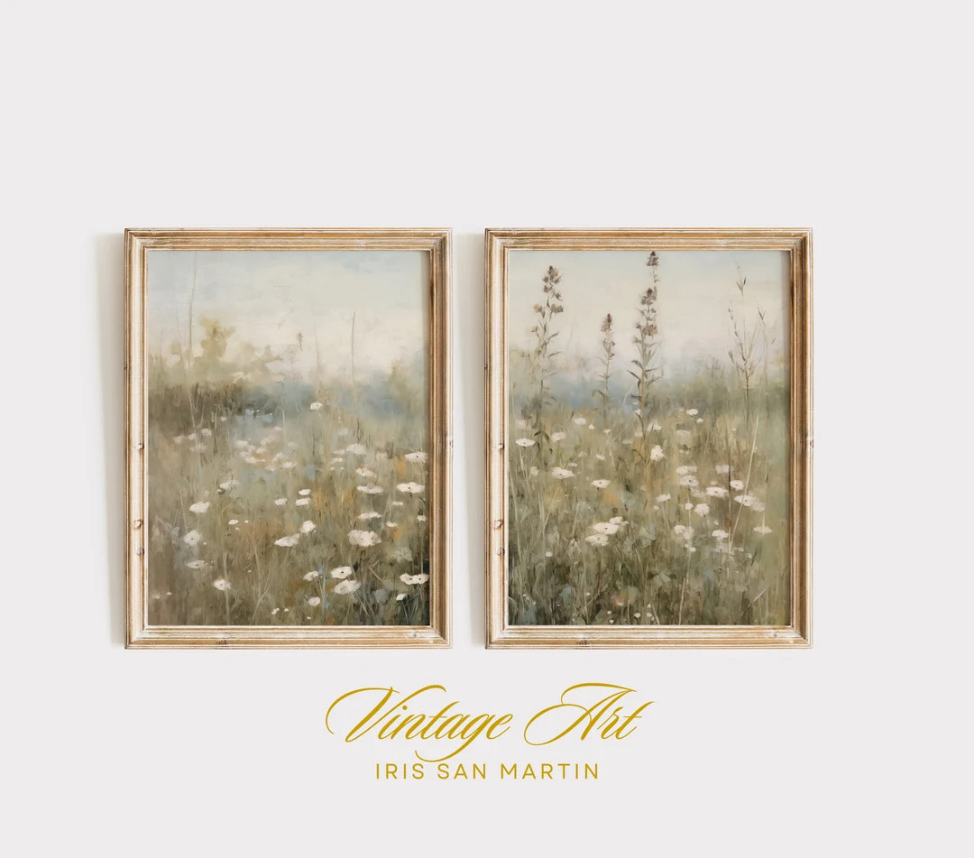 Wildflower Field Set of 2 Prints, Framed Art, Modern Minimalist Art, Daisies Field Wall Decor, Bo... | Etsy (US)
