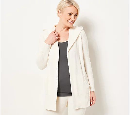 Barefoot Dreams CozyChic Lite Open Front Hooded Cardigan - QVC.com | QVC