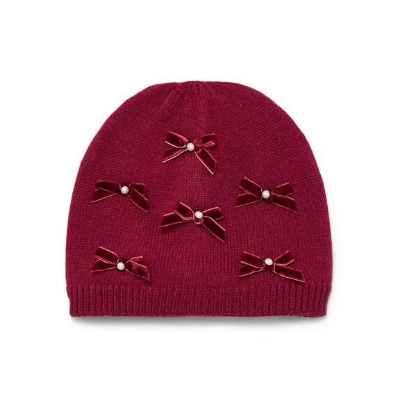 No Boundaries Velvet Bow Beanie Hat, One Size, Sparkling Merlot, Women's | Walmart (US)