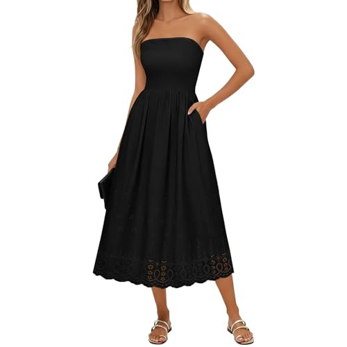 Lazysmile Summer Boho Maxi Dress for Women Strapless Tube Top Lace Trim A Line Beach Casual Long ... | Amazon (US)