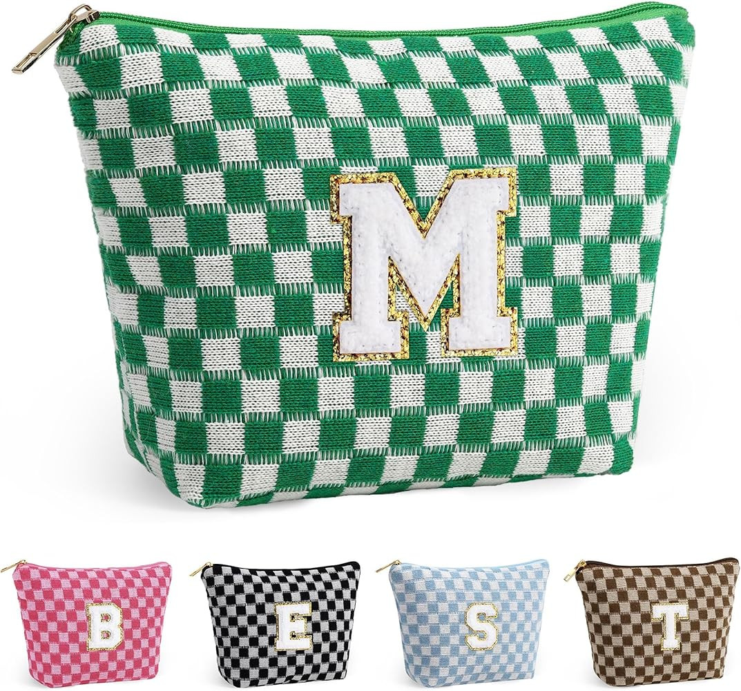 Makeup Bag - Monogram Cute Initial Makeup Bag, Cosmetic Toiletry Pouch Travel Makeup Bag, Makeup ... | Amazon (US)