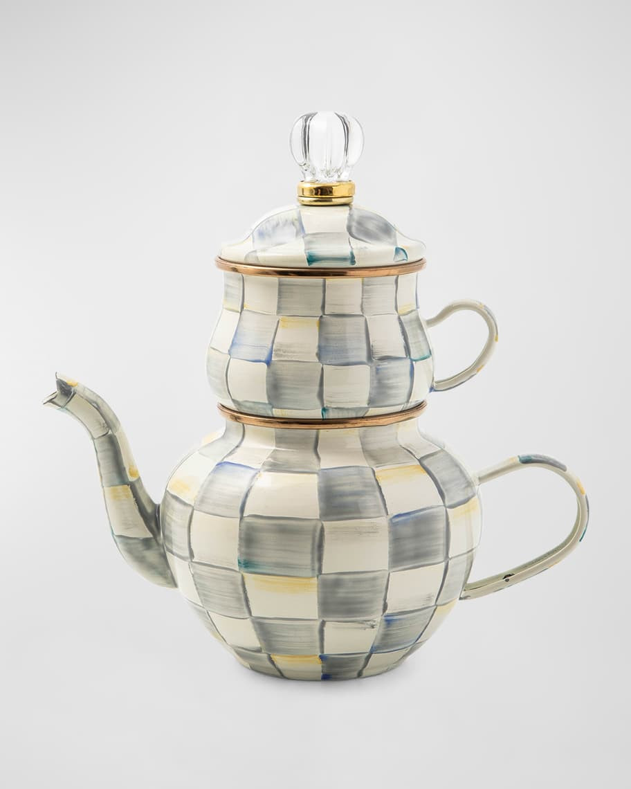 MacKenzie-Childs Sterling Check Enamel High Tea | Neiman Marcus