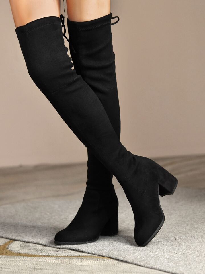 Women's Fashionable Black Synthetic Suede Stretchy Sock Boots | SHEIN
