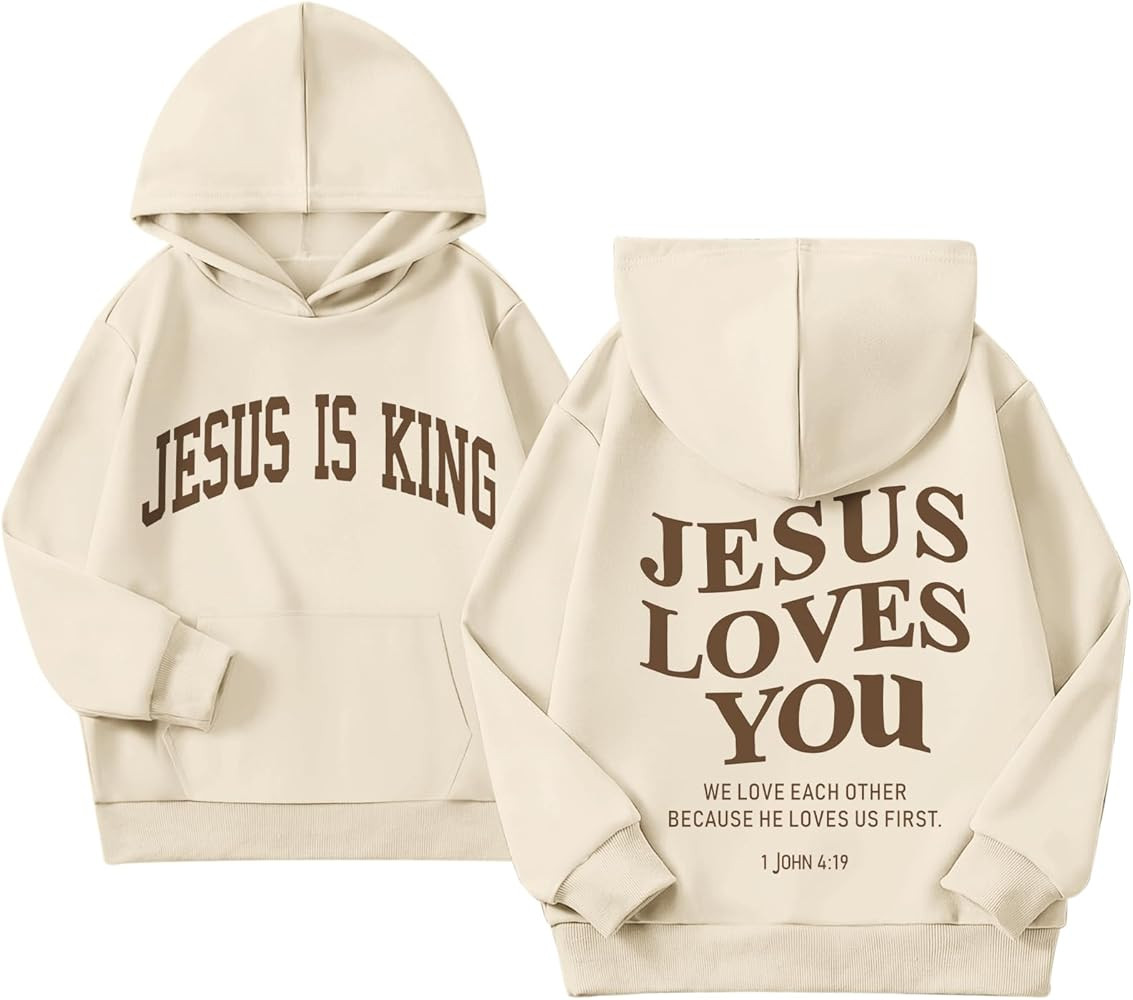 Jesus Loves You Jesus Is King Christian Hoodie for Girls God Bible Verse Religious Faith Sweatshi... | Amazon (US)