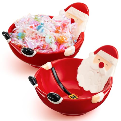 Mimorou 2 Pcs Christmas Santa Claus Ceramic Candy Bowl, Adorable Holidays Ceramic Serving Dish Santa Claus Shaped Bowl for Cookies Snack Dessert Nuts Holiday Table Centerpiece Decoration | Amazon (US)