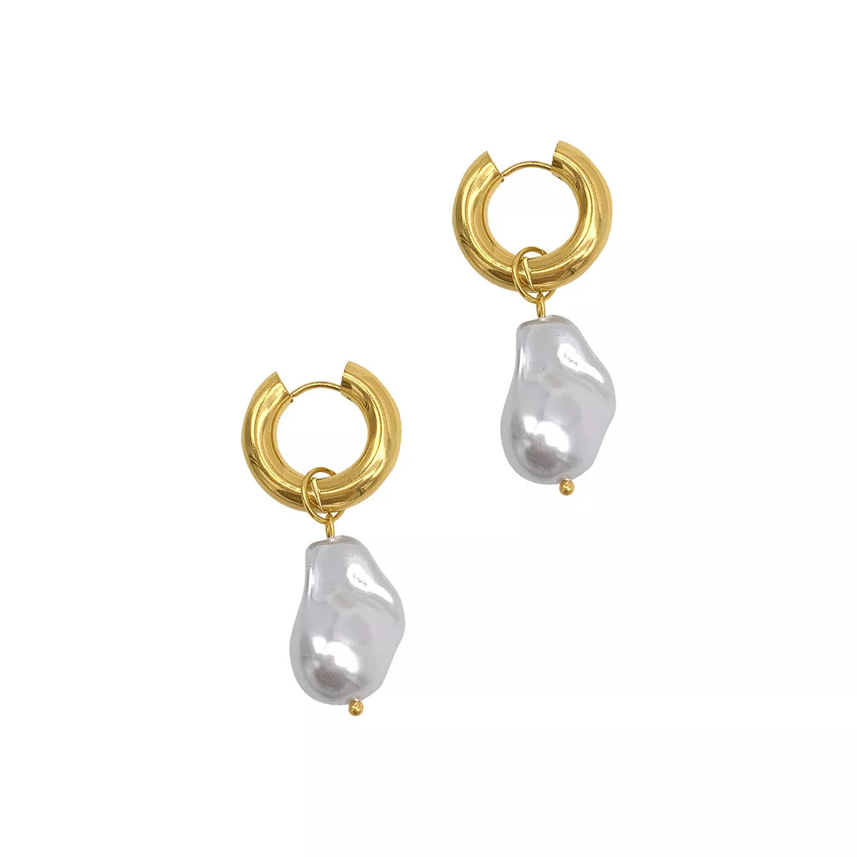 Adornia Tarnish Resistant 14k Gold Plated Shell Pearl Chubby Hoop Earrings | Target