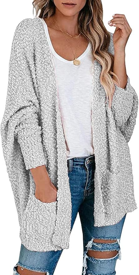 ANRABESS Womens Open Front Fuzzy Cardigan Sweaters Batwing Sleeve Lightweight Oversized Loose Kni... | Amazon (US)