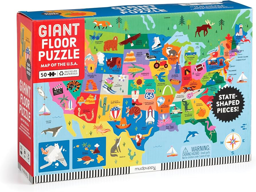 Mudpuppy Map of The U.S.A \u2013 50 Piece Giant Floor Jigsaw Puzzle Featuring A Colorful Map of S... | Amazon (US)